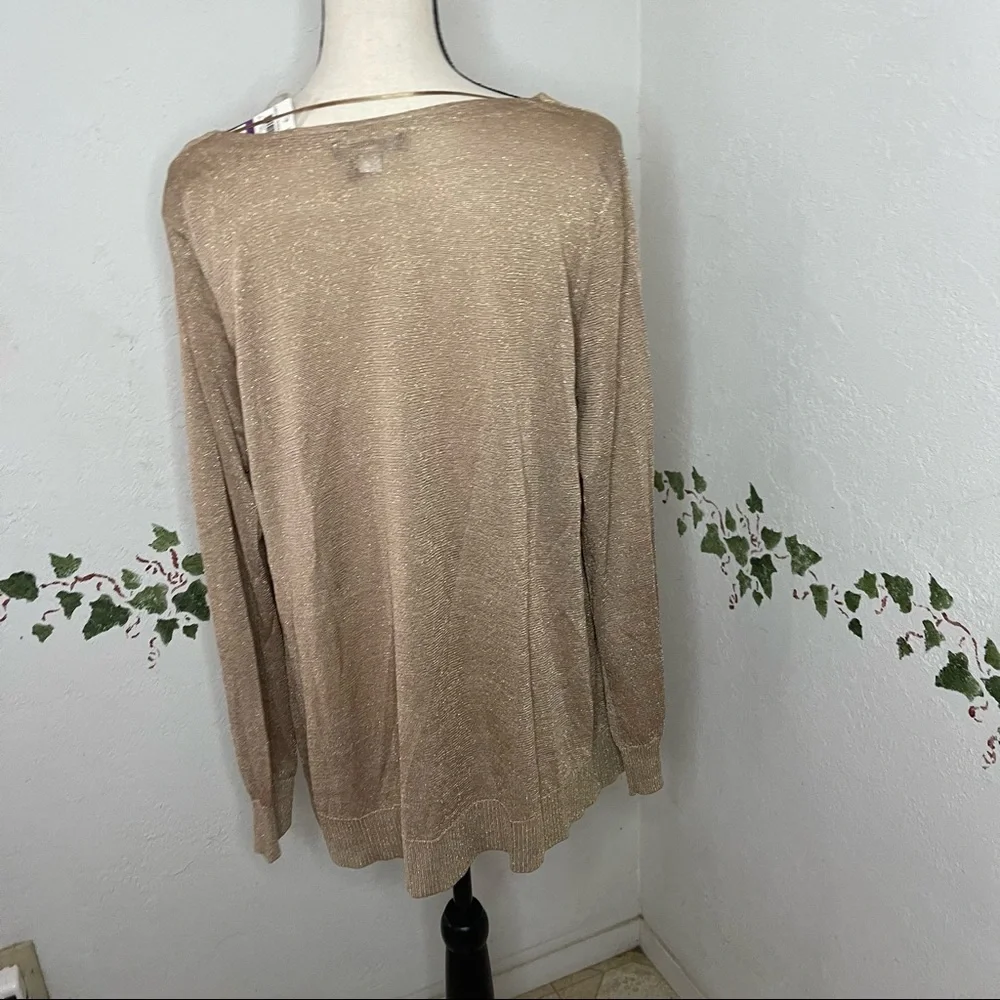 International Concepts INC Womens Gold Metallic Long Sleeve Scoop Neck Faux Wrap - Picture 10 of 15